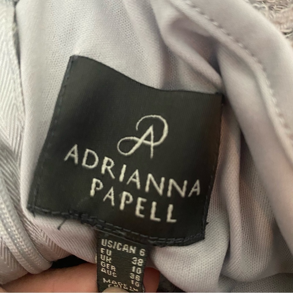 Adrianna Papell Lace Illusion Dress Gray / Silver Sz 6 Gown Beaded Waist Tulle - Picture 5 of 15